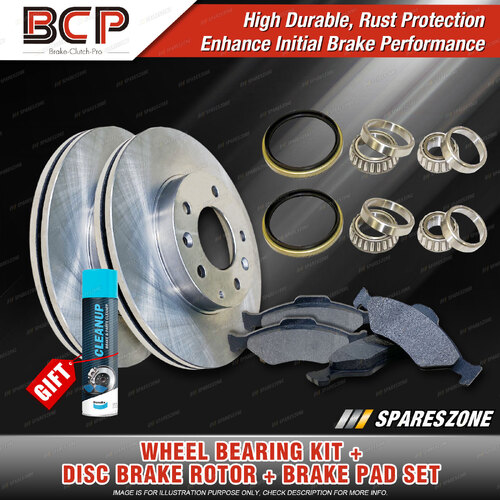 Front Wheel Bearing Kit + Brake Rotor Pad Set for Ford Fairlane NF NL 1995-1996