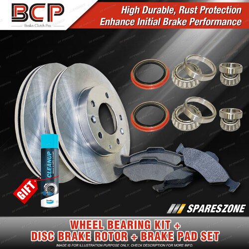 Front Wheel Bearing Kit + Brake Rotor Pad Set for Ford Falcon XY Hub PBR Caliper