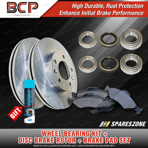 Rear Wheel Bearing Kit + Brake Rotor Pad Set for Ford Falcon Fairmont XD ABS