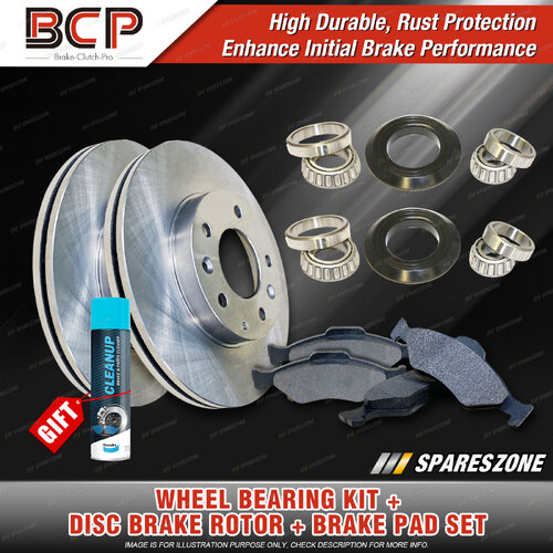 Front Wheel Bearing Kit + Brake Rotor Pad Set for Holden Commodore VC VH 1.9L