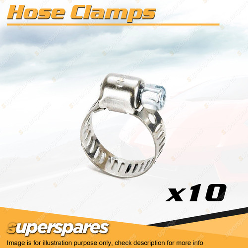 10 x Superspares Hose Clamps 11-20mm Perforated Band Part Stainless