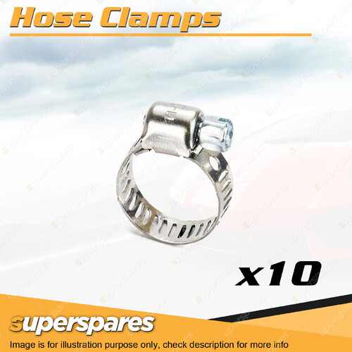 10 x Superspares Hose Clamps 13-25mm Perforated Band Part Stainless