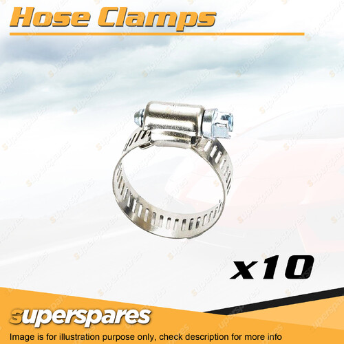 10 x Superspares Hose Clamps 14-27mm Perforated Band Part Stainless