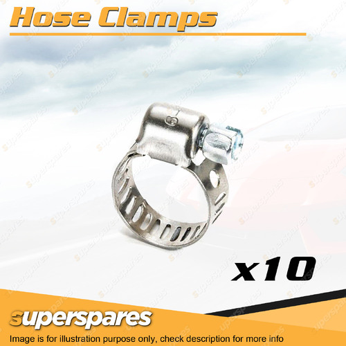 10 x Superspares Hose Clamps 6-16mm Perforated Band Part Stainless