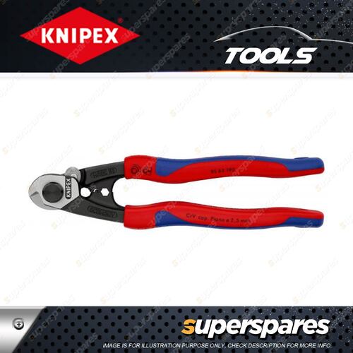 Knipex Wire Rope Cutter - Length 190mm with Two Crimping Dies Burnished Head