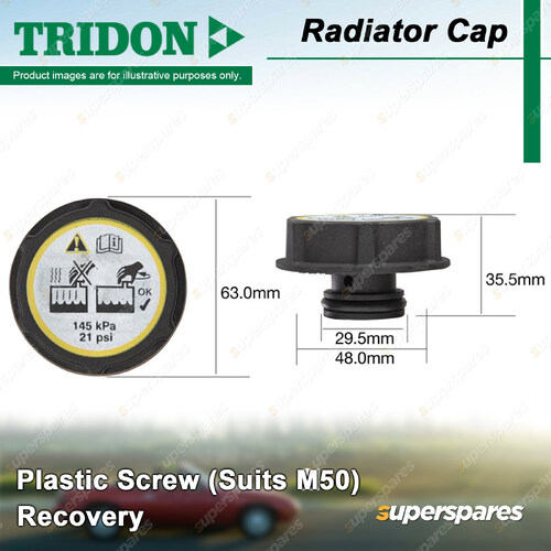 Tridon Recovery Radiator Cap Plastic Screw 29.5mm for Mazda Mazda3 BK BL