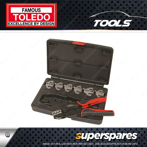 Toledo Multi-Head Crimping Plier Kit Ratcheting 7 x Dies 1 x Crimper