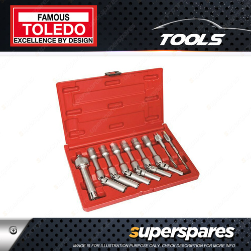 Toledo 9 Pc of Glow Plug Socket Sets Universal Jointed 150mm Length