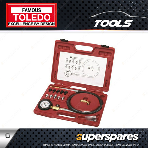 Toledo Oil Pressure Tester Kit - Dual Scale 140 PSI & 10 BAR with 90 Deg adaptor