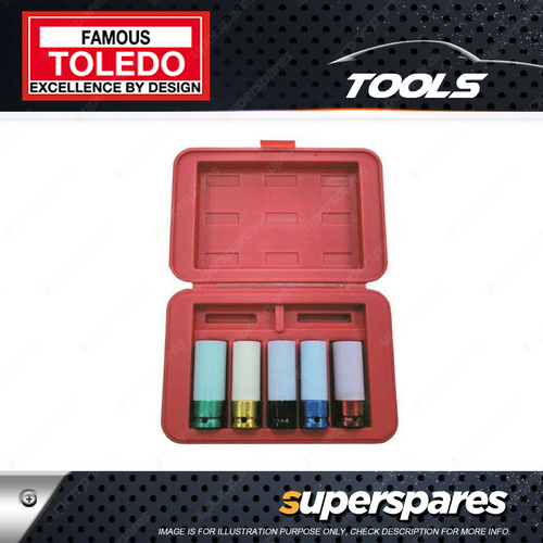 Toledo 5 Pc of Heavy Duty Wheel Nut Socket Set - Metric 15 17 19 21 22mm