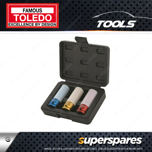 Toledo 3 Pc of Heavy Duty Wheel Nut Socket Set - Metric 17mm 19mm 21mm