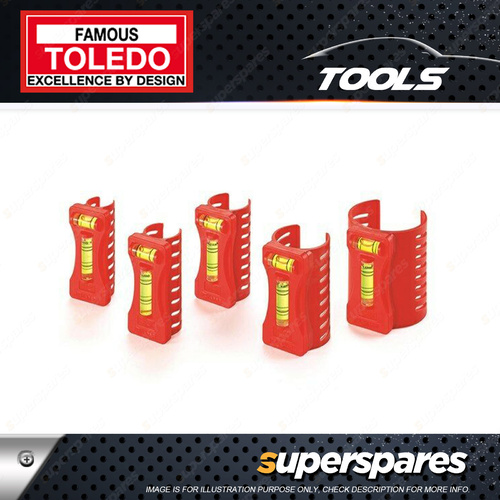 Toledo 5pc of Pipe Bubble Level Set - Size 1/2" 3/4" 1" 11/4"-11/2" 2"