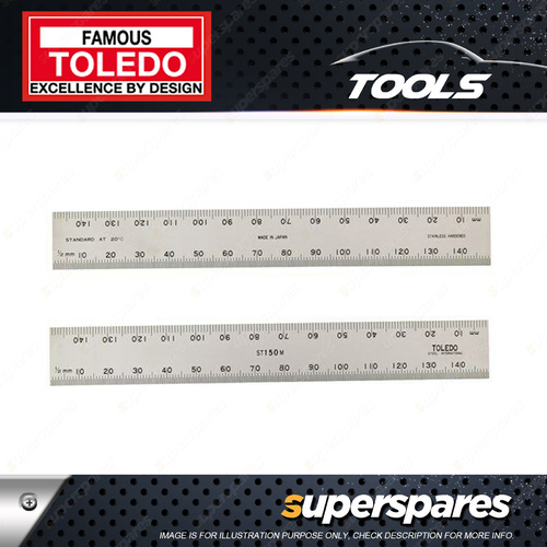 Toledo Stainless Steel Double Sided Metric Rule - 150mm Numerical Marking 3