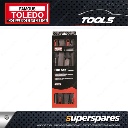 Toledo 4 Pc of 300mm File Set Second Cut Set - round half round flat & square