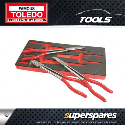 Toledo 3pc of Extra Long Nose Plier Set - 3 Tips of Straight 45 90