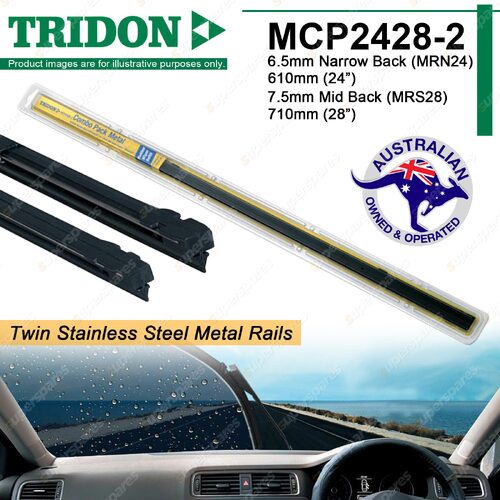 2x Tridon Metal Rail Wiper Refills 24" 28" for Jeep Compass MK Grand Cherokee WK