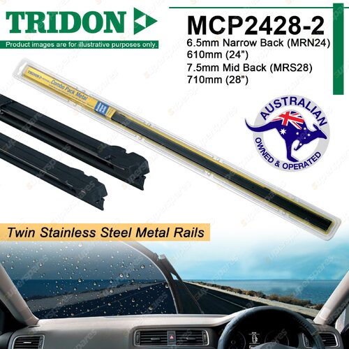 Pair Tridon Metal Rail Wiper Refills 24" 28" for Ssangyong Actyon Kyron 06-12