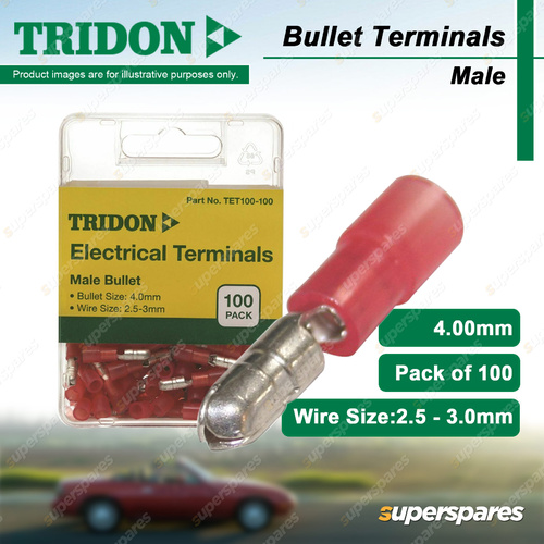 Tridon Male Bullet Terminals 4.00mm Red Wire Size 2.5 - 3.0mm 100 pcs