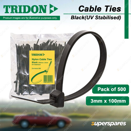 Tridon Black Cable Ties UV Stabilised 3mm x 100mm Pack of 500 High Quality