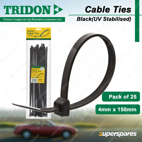 Tridon Black Cable Ties UV Stabilised 4mm x 150mm Pack of 25 High Quality