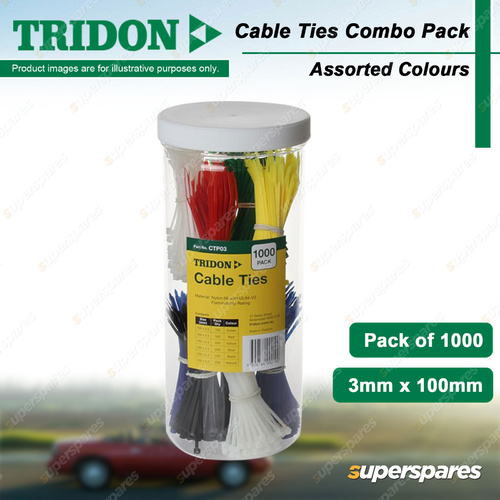 Tridon Cable Ties Combo Pack - Assorted Colours 3mm x 100mm Pack of 1000