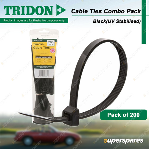 Tridon Toothpaste Tube Cable Ties Combo Pack Black 100mm/200mm Pack of 200