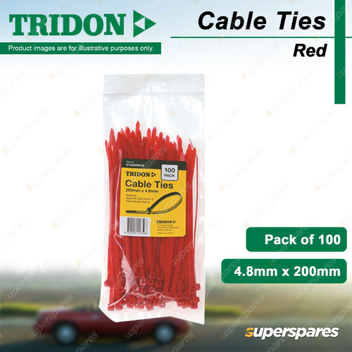 Tridon Red Nylon Cable Ties 4.8mm x 200mm Pack of 100 High Quality