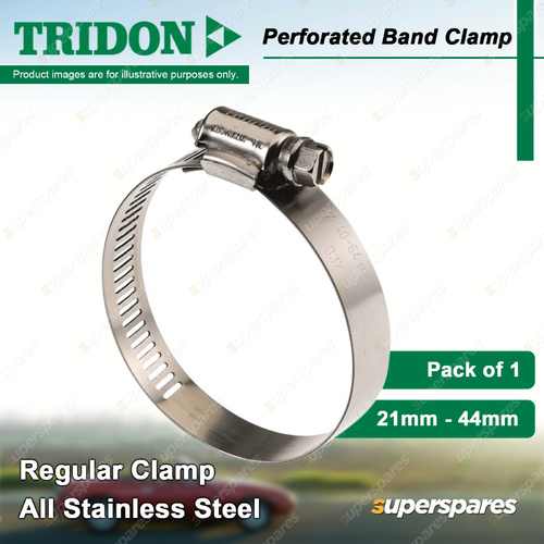 Tridon Perforated Band Regular Hose Clamp 21mm - 44mm All Stainless Pack of 1