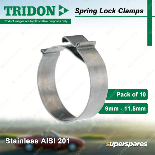 Tridon Spring Lock Hose Clamps 9mm - 11.5mm Stainless AISI 201 Pack of 10