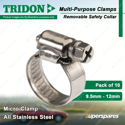 Tridon Multi-Purpose Micro Hose Clamps 9.5mm - 12mm With Collar Pack of 10