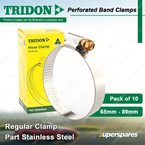 Tridon Perforated Band Regular Hose Clamps 65mm - 89mm Part Stainless Pack of 10