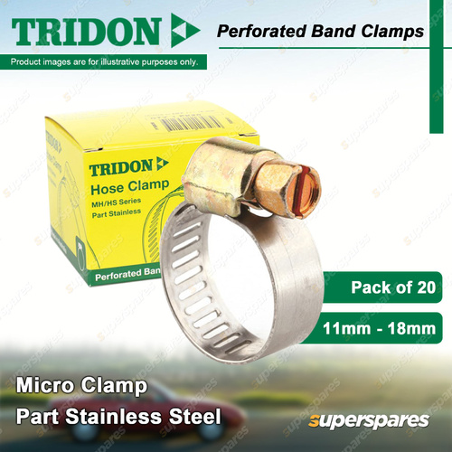 Tridon Perforated Band Micro Hose Clamps 11mm - 18mm Part Stainless Pack of 20