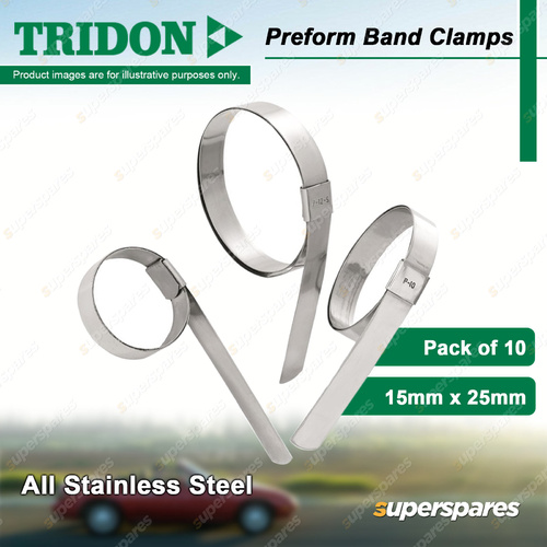 Tridon Preform Band Hose Clamps 15mm x 25mm All Stainless Pack of 10