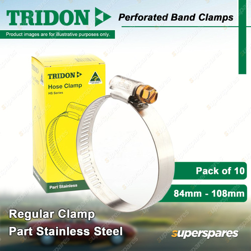Tridon Perforated Band Regular Hose Clamps 84-108mm Part Stainless Pack of 10