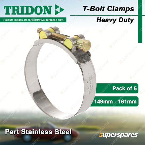 Tridon T-Bolt Hose Clamps 149-161mm Heavy Duty Part 430 Stainless Steel Pack 5