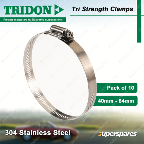 Tridon Tri Strength Hose Clamps 40mm - 64mm 304 Stainless Pack of 10