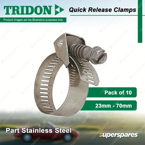 Tridon Quick Release Hose Clamps 23mm - 70mm Part Stainless Pack of 10