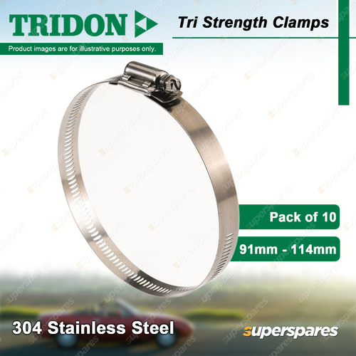 Tridon Tri Strength Hose Clamps 91mm - 114mm 304 Stainless Pack of 10