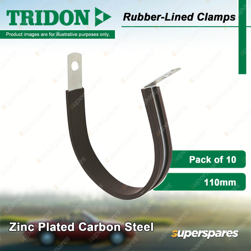 Tridon Rubber-Lined Hose Clamps 110mm Zinc Plated Carbon Steel Pack of 10