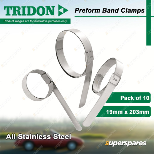 Tridon Preform Band Hose Clamps 19mm x 203mm All Stainless Pack of 10