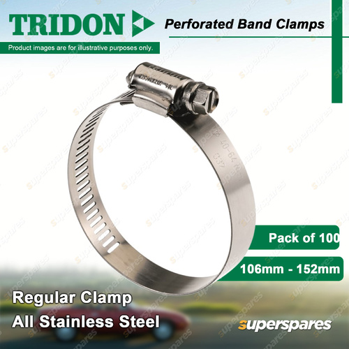 Tridon Perforated Band Regular Hose Clamps 106mm - 152mm All Stainless 100pcs