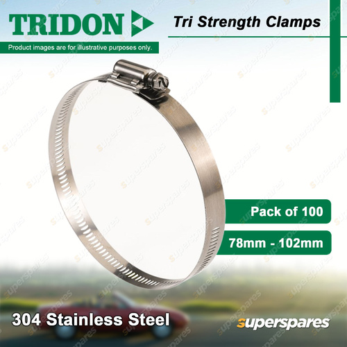 Tridon Tri Strength Hose Clamps 78mm - 102mm 304 Stainless Steel 100pcs