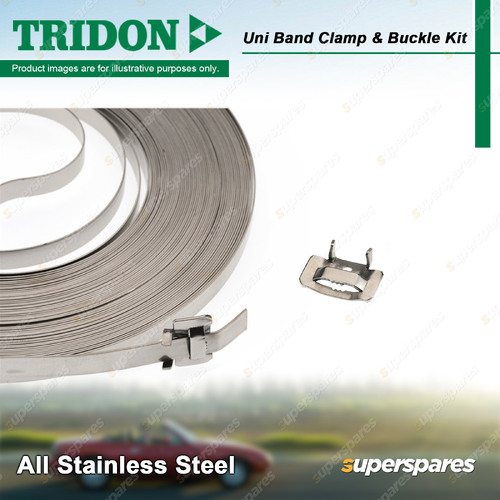 Tridon Uni Band Clamp & Buckle Kit - 9.5mm x 0.65mm x 30m Roll & Crimp Buckles