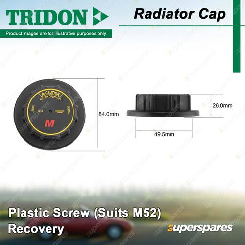 Tridon Recovery Radiator Cap for Ssangyong Actyon SUV 2.3L 4cyl 110kW 07-08