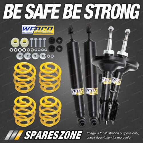 F + R Webco Shock Absorbers Lowered King Springs for Holden Commodore VZ Sedan