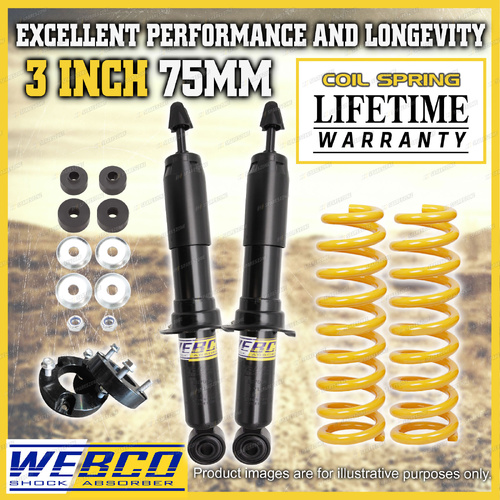 3" 75mm Front Webco Shocks King Coils Strut Spacers for Toyota Prado 90 Series