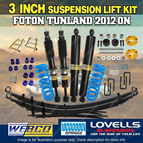 3" 75mm Lift Kit Shocks Lovells Coil RAW Leaf Diff Drop for Foton Tunland 12-on