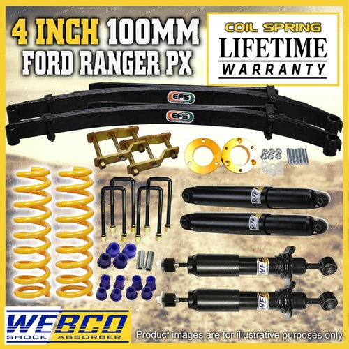 4"100mm Lift Kit Webco Shocks King Coil EFS Leaf Springs for Ford Ranger 12-18