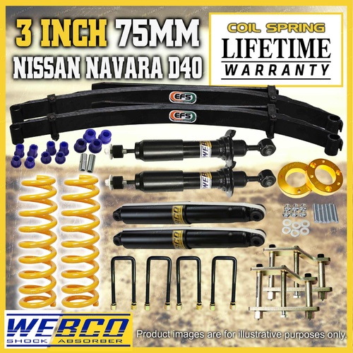 3 Inch 75mm Lift Kit Shocks King Springs EFS Leaf for Nissan Navara D40 STX550