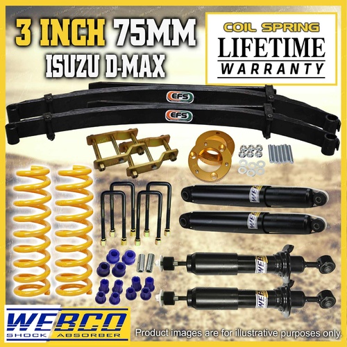 3 Inch 75mm Lift Kit Webco Shocks King Springs EFS Leaf for Isuzu D Max 12-20